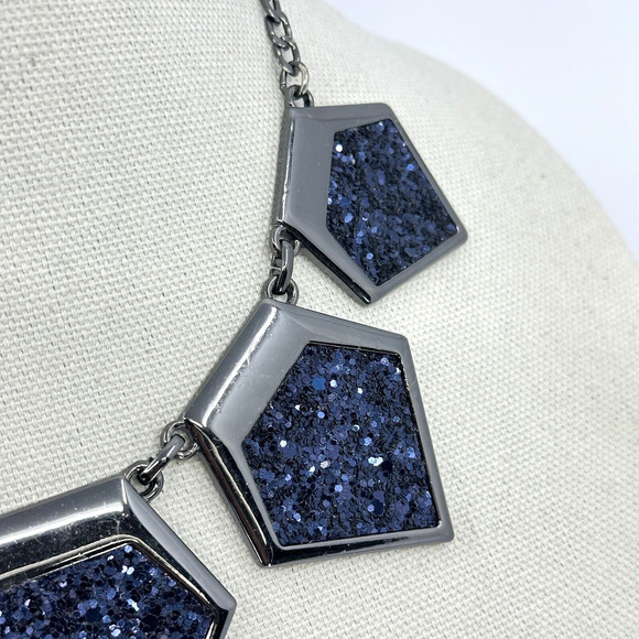 Express Necklace Statement Gray Blue Glitter Geometric Statement - Picture 4 of 12